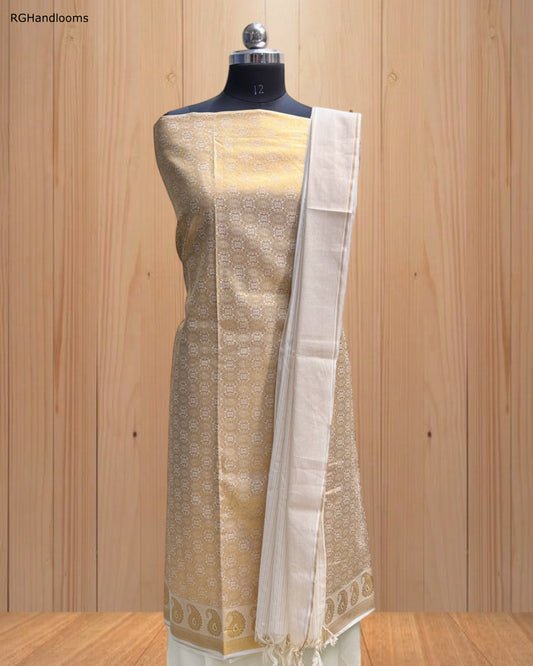 Golden Churidar Material with Elegant Design & Border