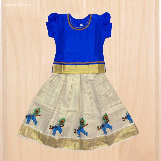BLUE colour frock with peacock design