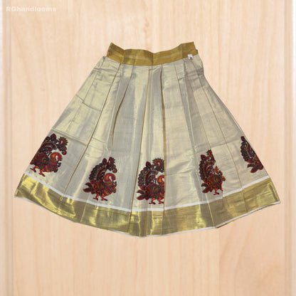 Red colour Kids Frock with peacock design