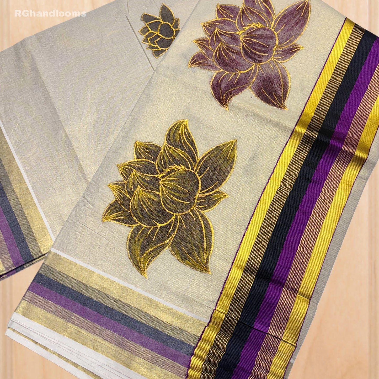 Tissue Hand Paint Saree with embroidery , with Flower Designs