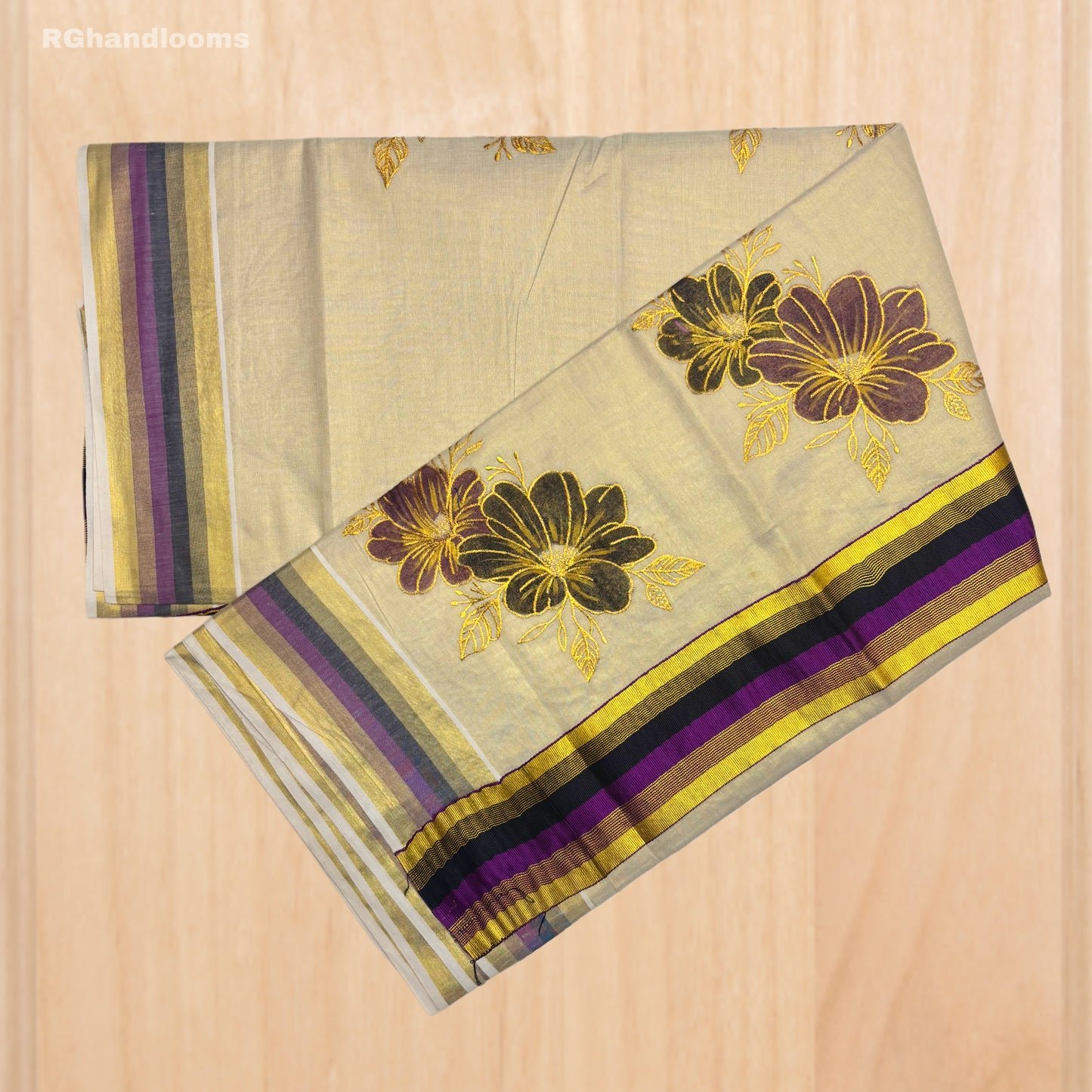Tissue Hand Paint Saree with embroidery , with Flower Designs