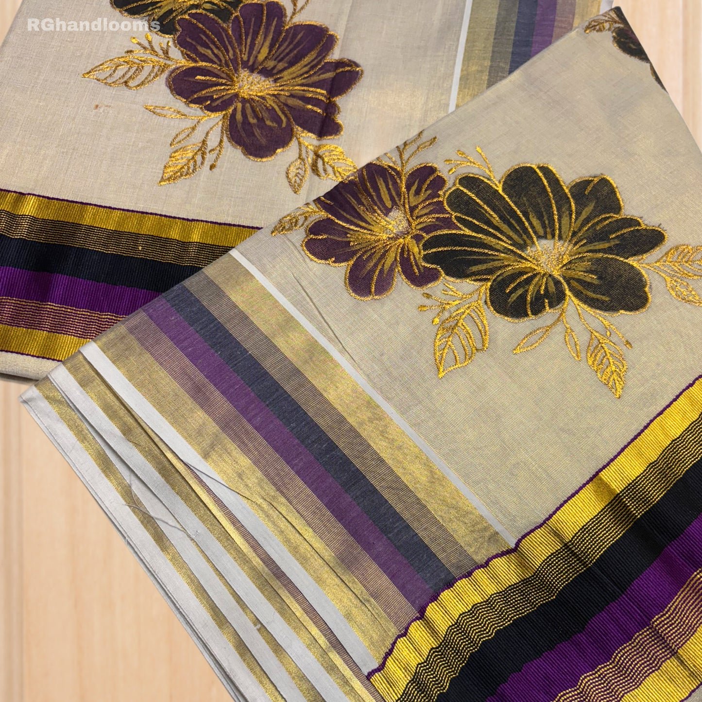 Tissue Hand Paint Saree with embroidery , with Flower Designs