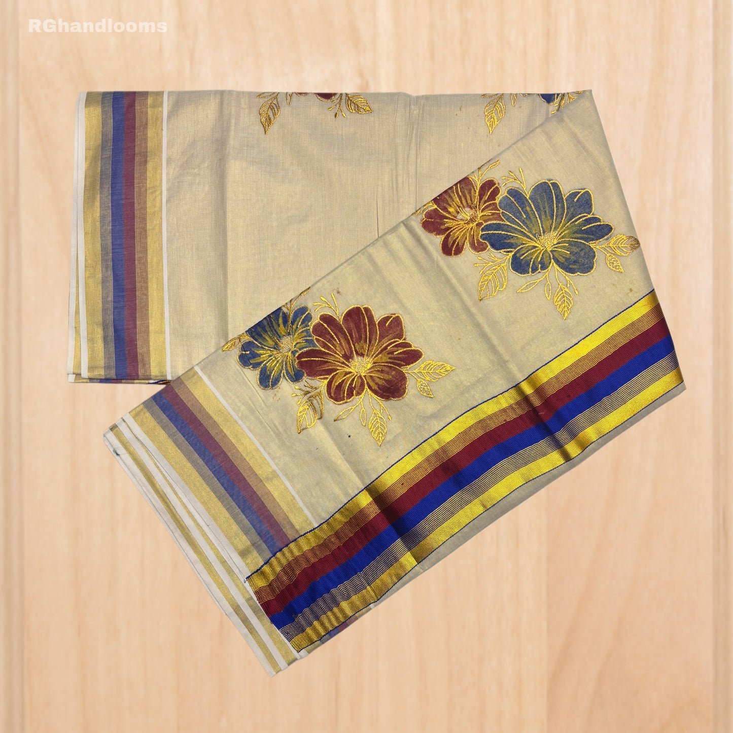 Tissue Hand Paint Saree with embroidery , with Flower Designs
